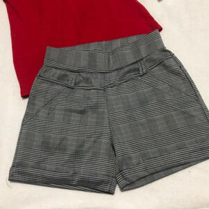 Glen Plaid Shorts High Waist Career Casual Black White Size‎ S/M